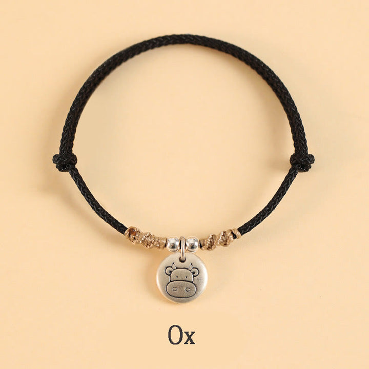Buddha Stones Ręcznie robione 999 Srebro Sterling Rok Smoka Uroczy Chiński Zodiak Szczęście Pleciona Bransoletka