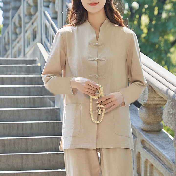 Buddha Stones Duchowa Praktyka Zen Joga Medytacja Modlitwa Jednolita Bawełna Lniana Odzież Damska Zestaw - Khaki - US18, UK/AU22, EU50 (6XL) - image 12