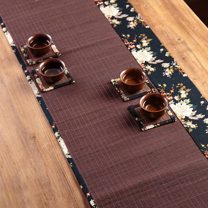 Podkładka pod kubek z bambusa z Buddha Stones Vintage Peony Flower Blossom Podkładka pod kubek do herbaty Kung Fu Tea Mat