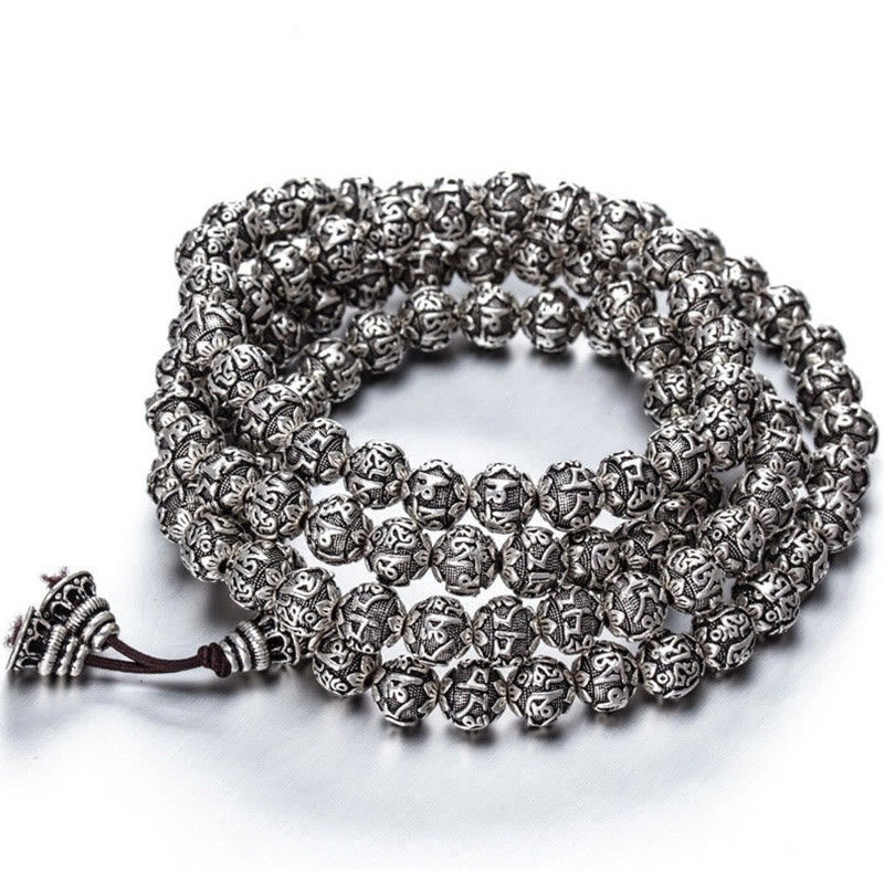Buddha Stones Tybetańskie Om Mani Padme Hum Rzeźbione Koraliki Amulet Bransoletka