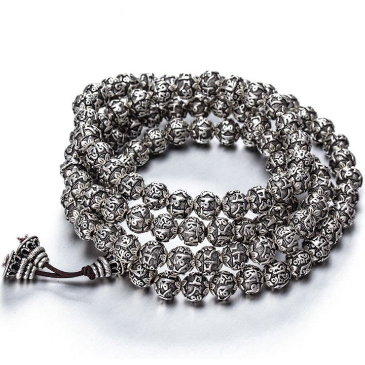 Buddha Stones Tybetańskie Om Mani Padme Hum Rzeźbione Koraliki Amulet Bransoletka