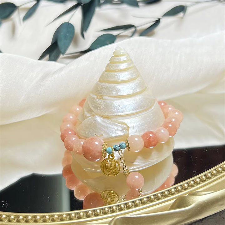 Buddha Stones Naturalny Pomarańczowy Kamień Turkusowy Fu Charakter Charm Bransoletka Szczęście Fortuna
