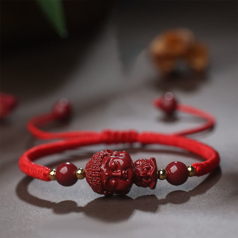 Buddha Stones Chiński Zodiak Natal Budda Cynober Amulet Błogosławieństwo Bransoletka Sznurkowa