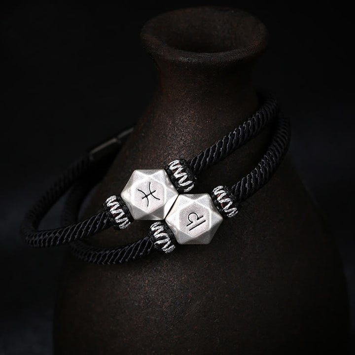 Buddha Stones 999 Srebro Sterling 12 Konstelacji Zodiaku Ochrona Ręcznie Robiona Bransoletka Sznurkowa