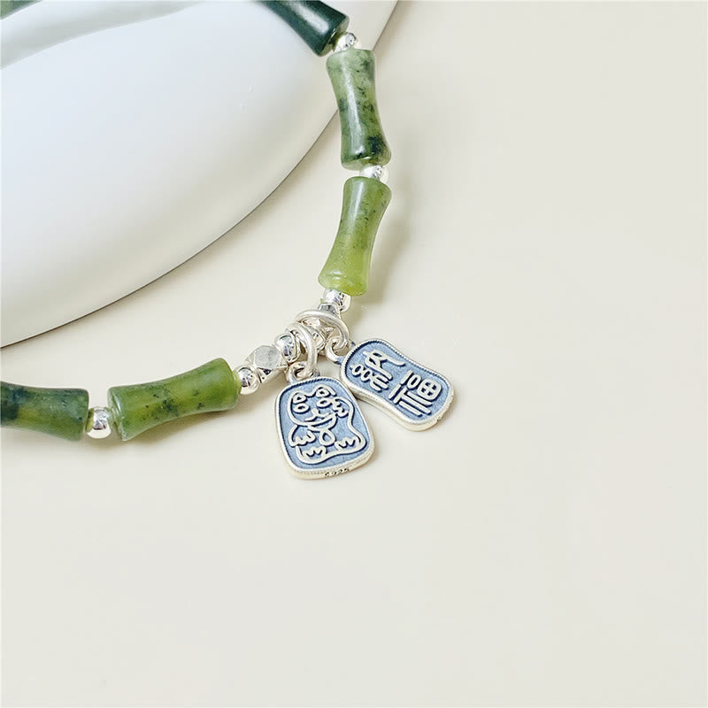 Buddha Stones 925 Srebro Sterlingowe Bambus Jade Lucky Cat Fu Character Luck Abundance Bransoletka - image 3