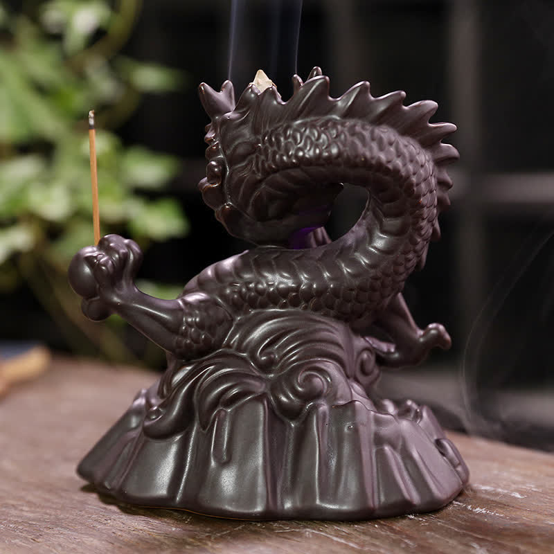 Buddha Stones Pomyślny Smok Ceramiczny Dym Fontanna Medytacja Uzdrawiający Kadzidło Palnik Dekoracja Kula Led