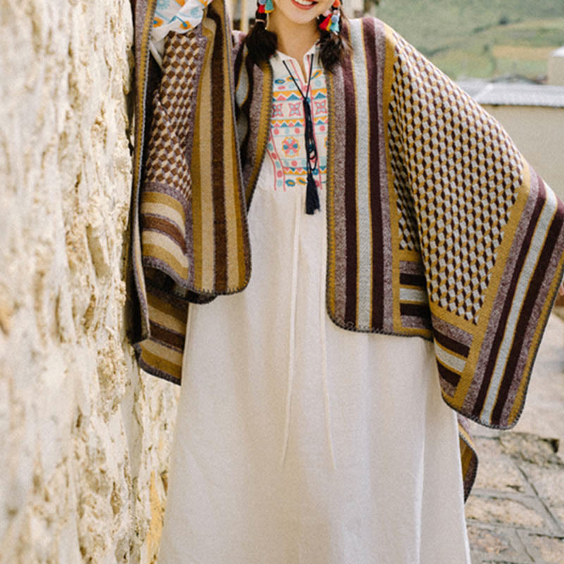 Buddha Stones Tybetański Szal Klasyczny Wzór Zimowy Przytulny Ciepły Szalik Podróżny Otulacz - image 11