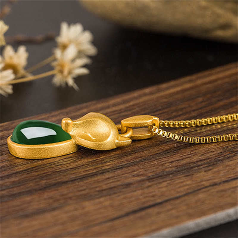 Buddha Stones Zielony Chalcedon Wzór Lisa Naszyjnik Wisiorek Odwaga