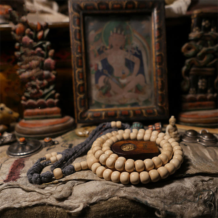 Buddha Stones 108 Mala Koraliki Abelia Biflora Drewno Odpędzające Złe Duchy Mala Nadgarstek