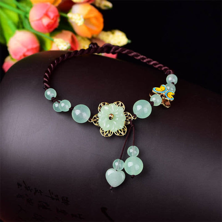 Buddha Stones Kwiat Jadeit Motyl Szczęście Obfitość Charm Anklet