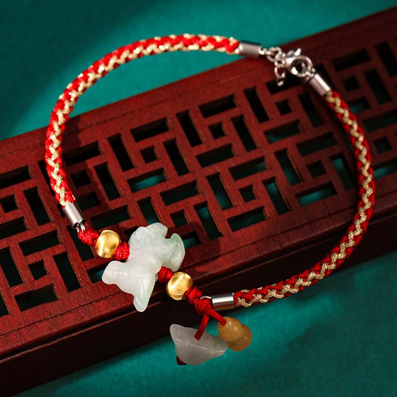 Buddha Stones Chiński Zodiak Jadeit Dobrobyt Czerwona Bransoletka Sznurkowa Anklet - Koń (rozmiar bransoletki/bransoletki na kostkę 19,5+4 cm) - image 10