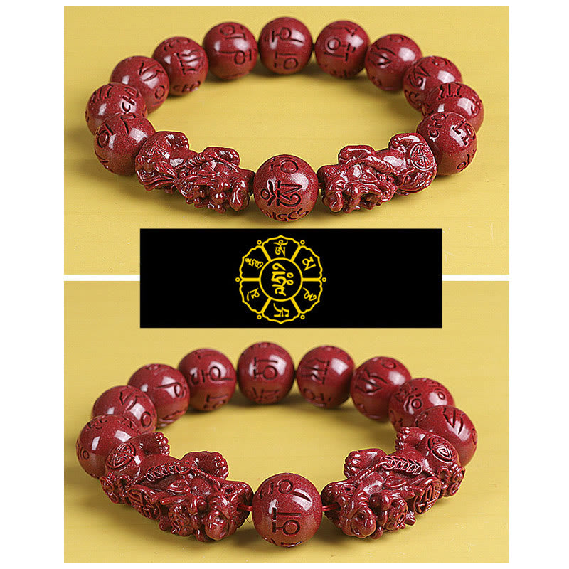 Buddha Stones Naturalne Podwójne PiXiu Cinnabar Om Mani Padme Hum Bogactwo Szczęście Koralikowa Bransoletka