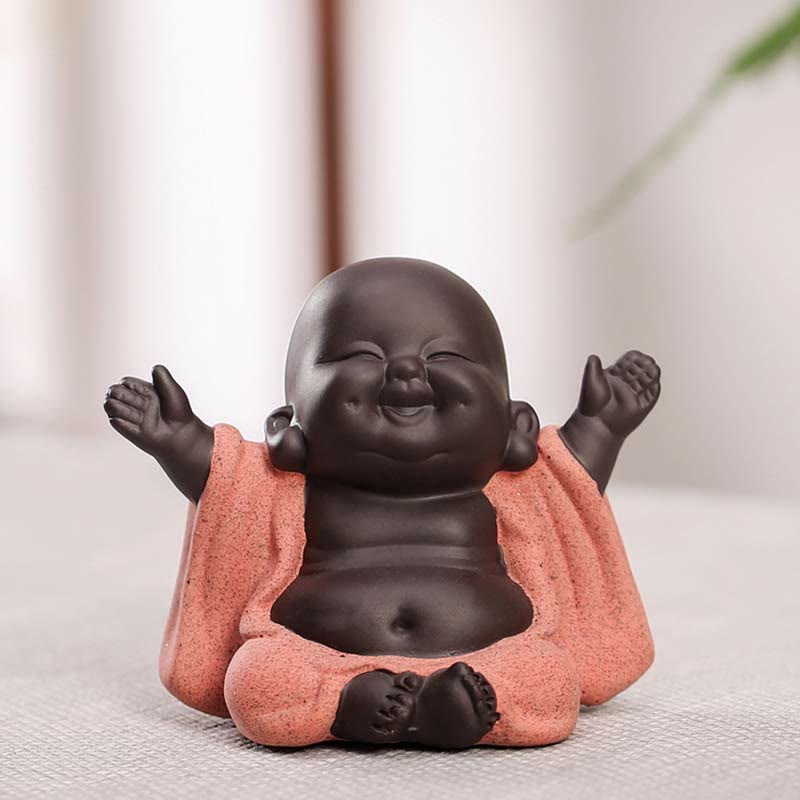 Buddha Stones Zawsze Uśmiechnięty Śmiejący się Budda Bogactwo Szczęście Fioletowa Glina Dekoracja Statuy Maitreya - image 1