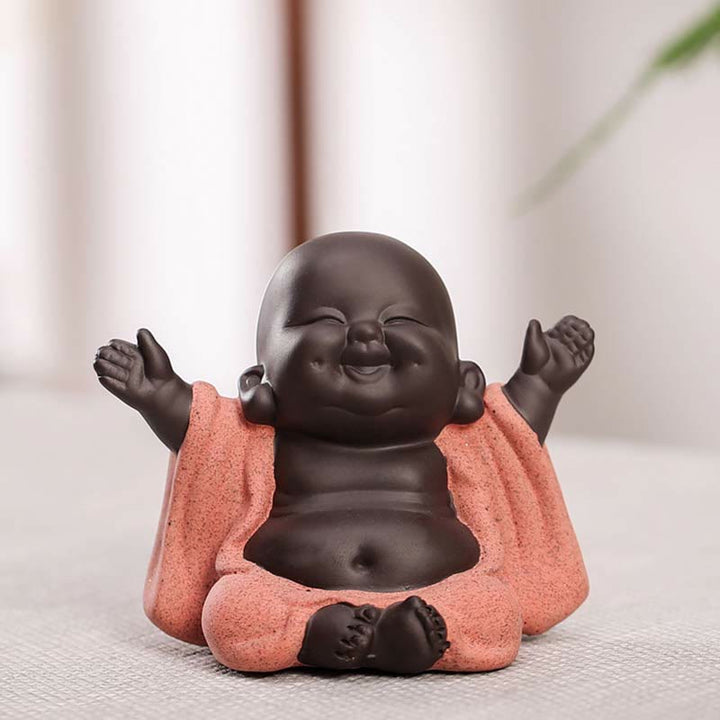 Buddha Stones Zawsze Uśmiechnięty Śmiejący się Budda Bogactwo Szczęście Fioletowa Glina Dekoracja Statuy Maitreya - image 1