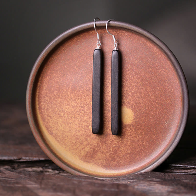 Kolczyki wiszące Buddha Stones 925 Sterling Silver Ebony Wood Texture Balance Peace