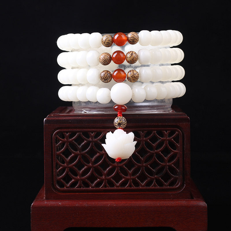 Buddha Stones Białe Nasiona Bodhi Mala 108 Koralików Bransoletka Szczęścia