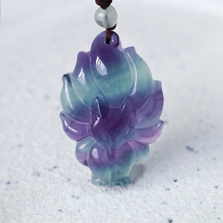 Buddha Stones Naturalny Fluoryt Złoty Połysk Obsydian Lis Wisiorek Ochrona Naszyjnik