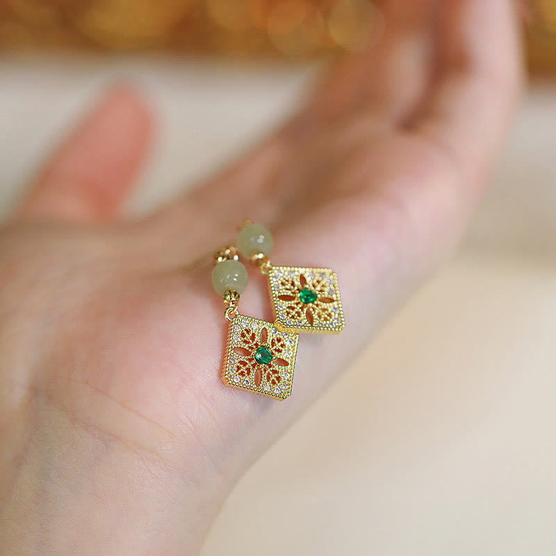 Buddha Stones Naturalne Hetian Jade Koraliki Kwadratowy Wzór Bransoletka Łańcuch Szczęścia