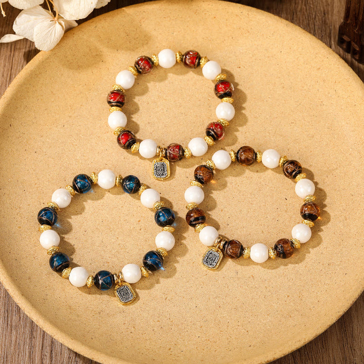 Buddha Stones Tybetański Zakiram Bogini Bogactwa Charm Liuli Szkło Kadzidło Popiół Porcelanowy Koralik Ochrona Bransoletka