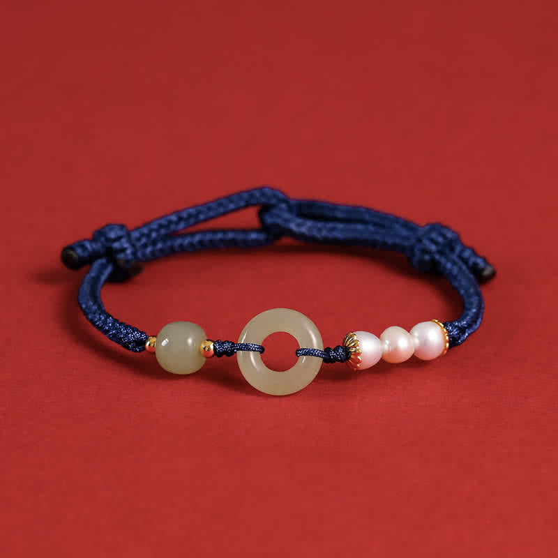 Bransoletka z naturalnych Buddha Stones Hetian Jade Pearl Peace Buckle Luck