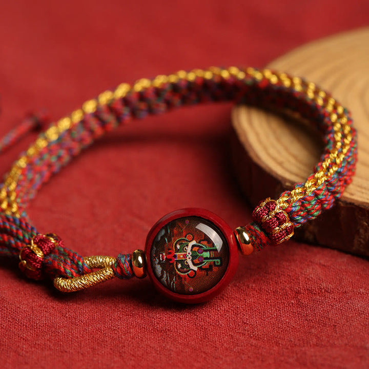 Buddha Stones Kolorowa Lina Cynobrowa Thangka Błogosławieństwo Bransoletka Pleciona