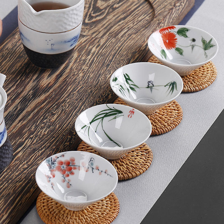 Buddha Stones Vintage Śliwkowa Orchidea Bambus Chryzantema Lotos Ryba Koi Ceramiczna Filiżanka Kung Fu Filiżanki do Herbaty