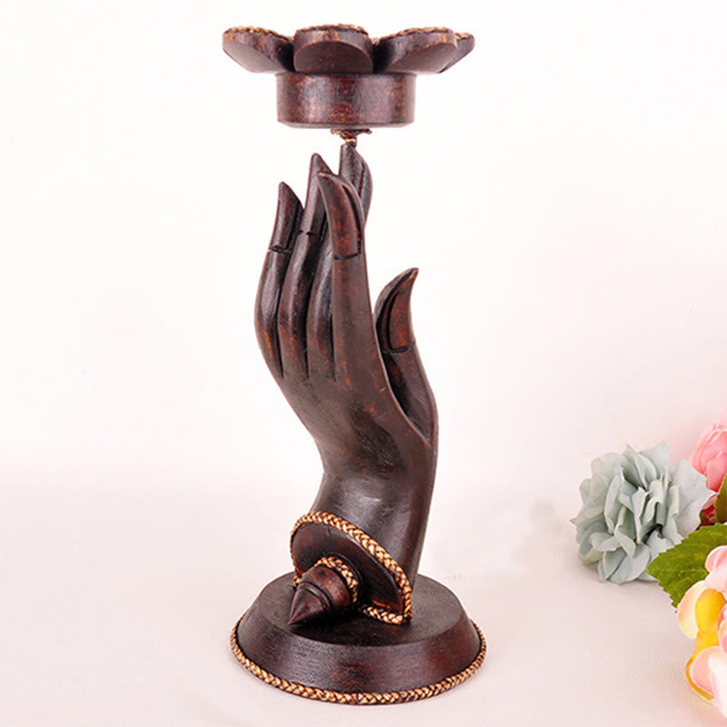 Buddha Stones Wzór Dłoni Drewniany Świecznik Domowy Świecznik Dekoracja