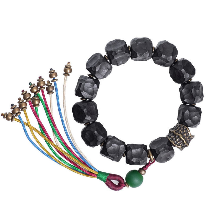 Buddha Stones Tybet Heban Drewno Miedź Pokój Tassel Bransoletka Mala Na Nadgarstek