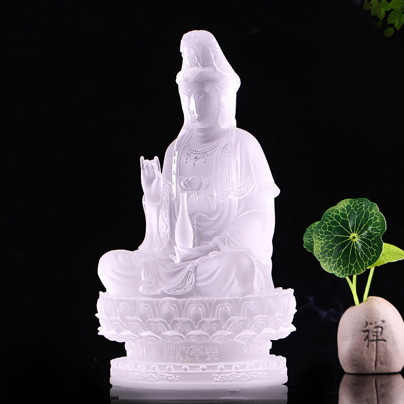 Buddha Stones Kwan Yin Awalokiteśwara Ręcznie robiona figurka Liuli Kryształowe dzieło sztuki Statua bogactwa Ofiara domowa Dekoracja