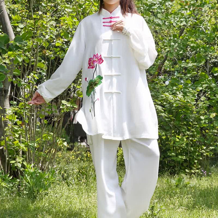Buddha Stones Kwiat Lotosu Wzór Liści Tai Chi Medytacja Modlitwa Duchowa Praktyka Zen Odzież Damska Zestaw - image 7