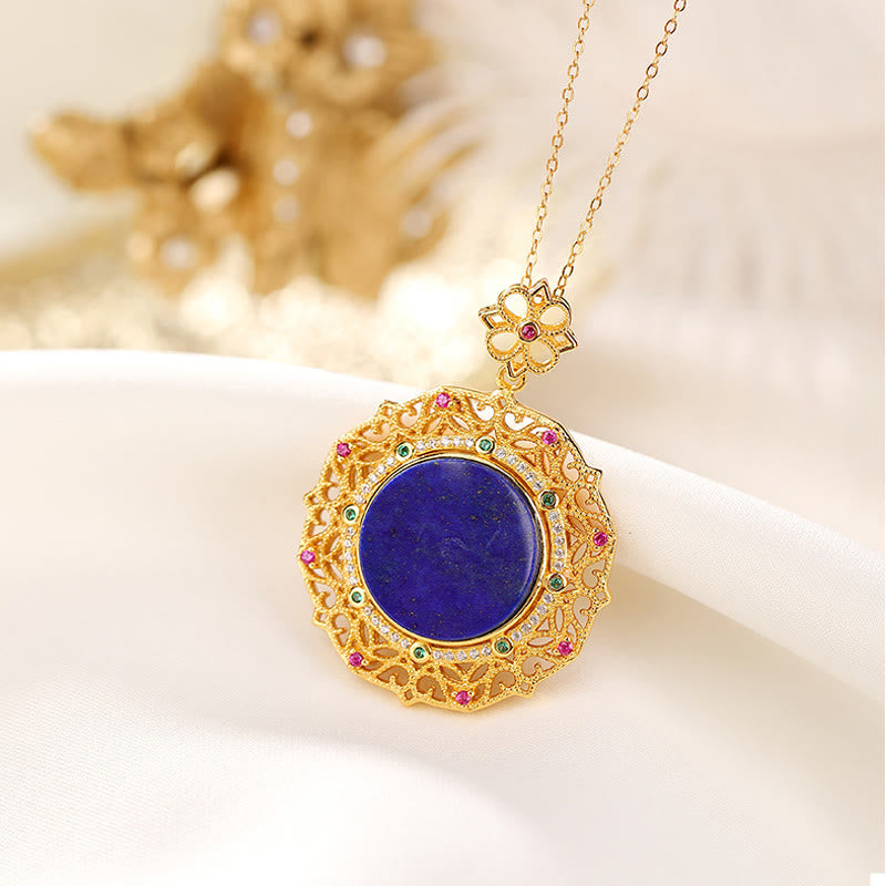 Naszyjnik z Buddha Stones ze srebra próby 925, złoconego lazurytu i pozytywnego lapis lazuli - Srebro próby 925 i lazuryt - image 0