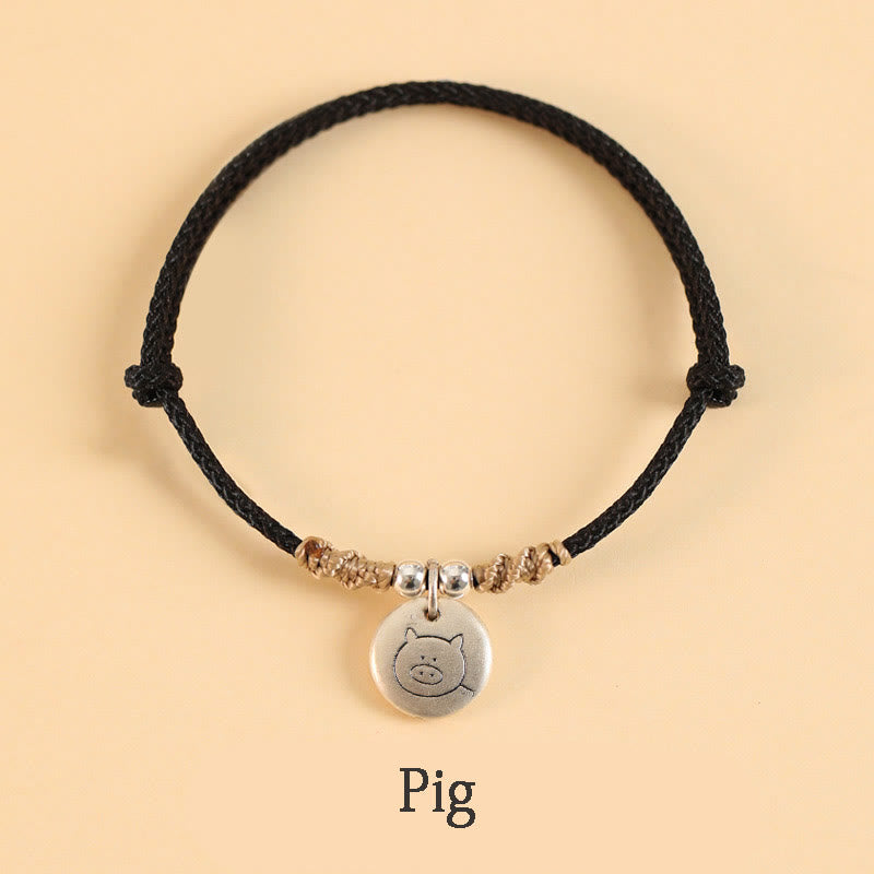 Buddha Stones Ręcznie robione 999 Srebro Sterling Rok Smoka Uroczy Chiński Zodiak Szczęście Pleciona Bransoletka