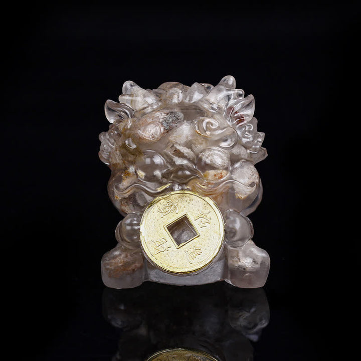 Buddha Stones Ręcznie Robione Słodkie PiXiu Złota Moneta Kryształ Fengshui Energia Bogactwo Fortuna Dekoracja Domu - Biały Fantom - image 17