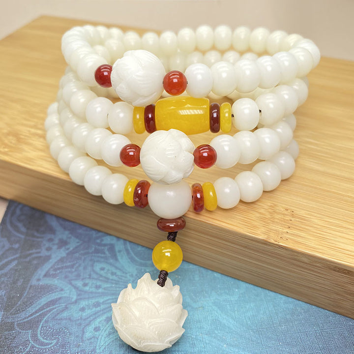 Buddha Stones Lotos Bodhi Nasiona Mala 108 Koraliki Bransoletka Ochronna