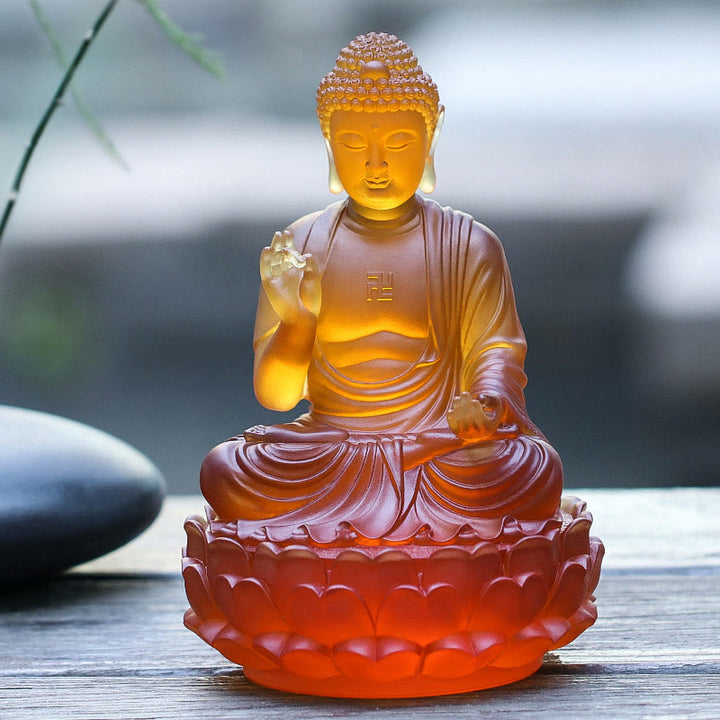 Buddha Stones Ręcznie Robione Budda Siakjamuni Liuli Kryształowe Dzieło Sztuki Współczucia Statua Ofiarowania Dekoracji Domu Biuro - 13,5*13,5*20,5 cm/5,31*5,31*8,07 cala - image 0