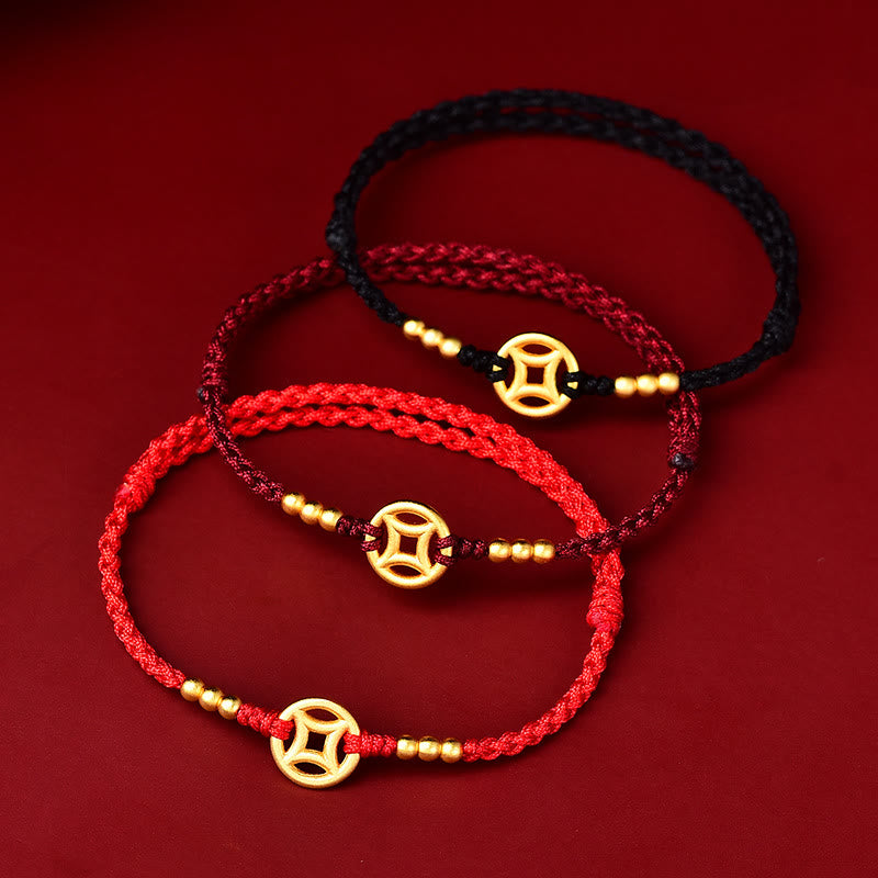 Buddha Stones Miedziana Moneta Siła Pleciona Bransoletka Sznurkowa Anklet