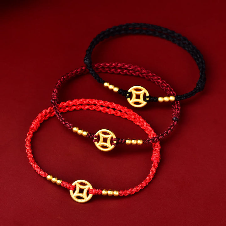 Buddha Stones Miedziana Moneta Siła Pleciona Bransoletka Sznurkowa Anklet