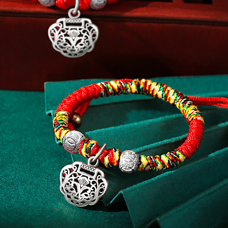 Buddha Stones 925 Srebro Sterling Chińskie Zawieszki Blokady Wielokolorowe Czerwone Sznurki Ochronne Ręcznie Pleciona Bransoletka Dla Dzieci