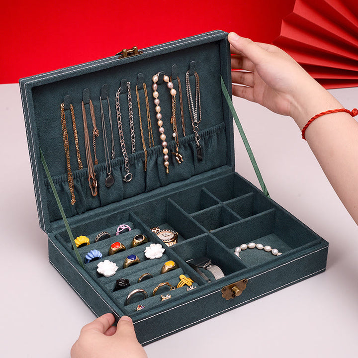 Buddha Stones Prosty Design Organizer na biżuterię Jednowarstwowy flanelowy organizer na biżuterię z zamkiem - Ciemnozielony 28 cm * 19 cm * 6,5 cm - image 2