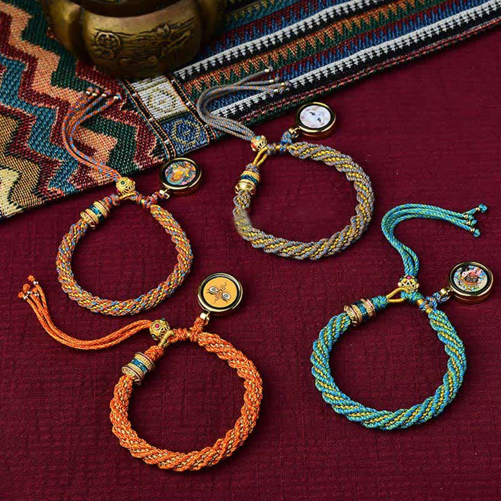 Buddha Stones Tybetańskie Ręcznie Robione Szczęście Thangka Koło Modlitewne Charm Bransoletka ze Sznurka
