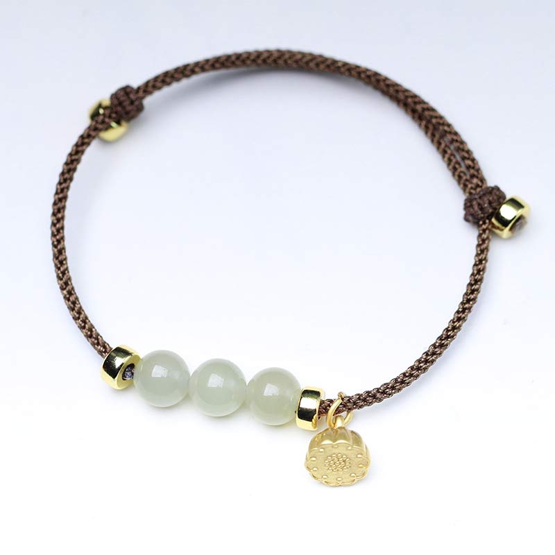 Bransoletka z naturalnego jadeitu i nasion lotosu z czerwonej nici Buddha Stones