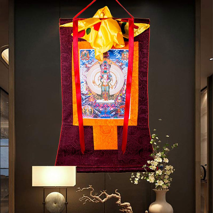 Buddha Stones Tybetańskie Tysiącręki Awalokiteśwara Oprawione Thangka Błogosławieństwo Dekoracja - image 1