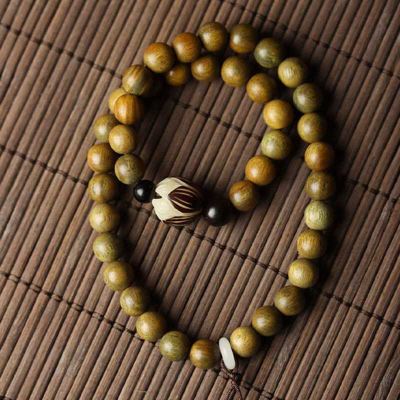 Buddha Stones Zielona bransoletka z nasion bodhi z drzewa sandałowego, kojąca, podwójnie owinięta