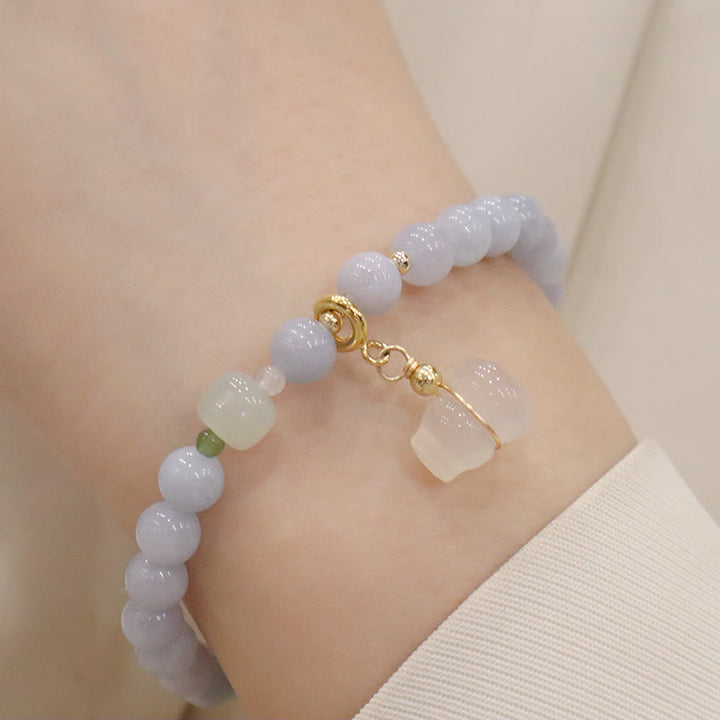 Buddha Stones Naturalny Akwamaryn Chalcedon Spokój Królik Tykwa Kot Bransoletka z zawieszkami - Akwamarynowo-chalcedonowa tykwa - image 5