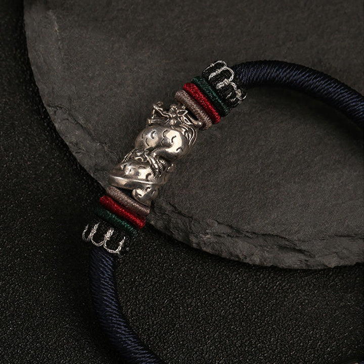 Buddha Stones Ręcznie robione 925 Srebro Sterling Rok Smoka Pomyślny Smok Szczęście Sznur Bransoletka