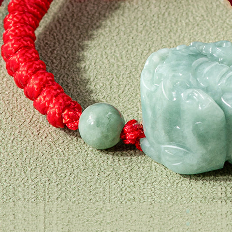 Buddha Stones Ręcznie Robione Naturalne Jade PiXiu Ochrona King Kong Węzeł Bransoletka ze Sznurka