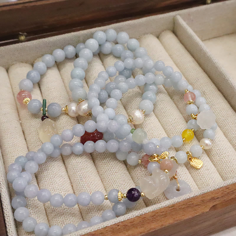 Buddha Stones Naturalny Akwamaryn Chalcedon Spokój Królik Tykwa Kot Bransoletka z zawieszkami - image 15