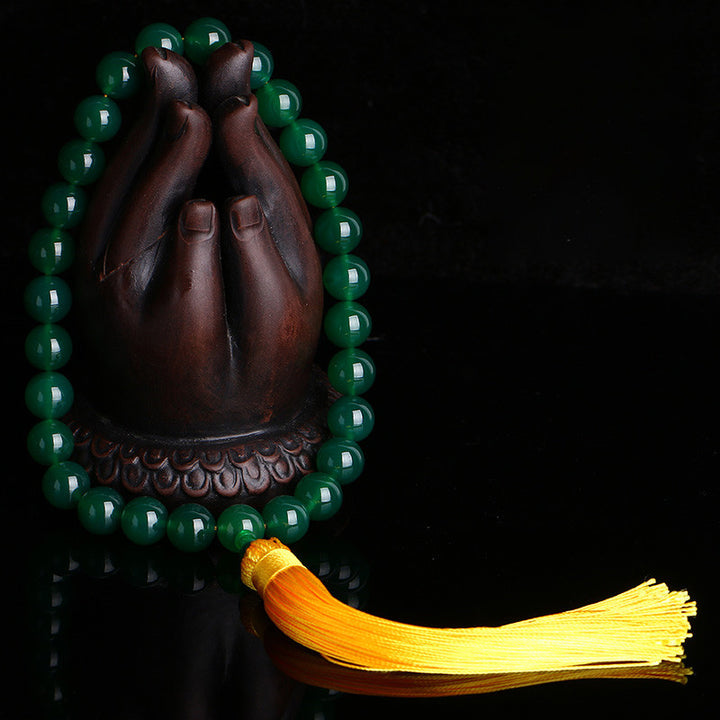 Buddha Stones Naturalny Zielony Agat Mala Nadgarstek Moc Frędzle Kieszonkowa Mala Dekoracja Samochodu