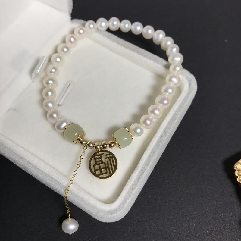 Bransoletka z pereł naturalnych Hetian Jade Happiness Wisdom Bead