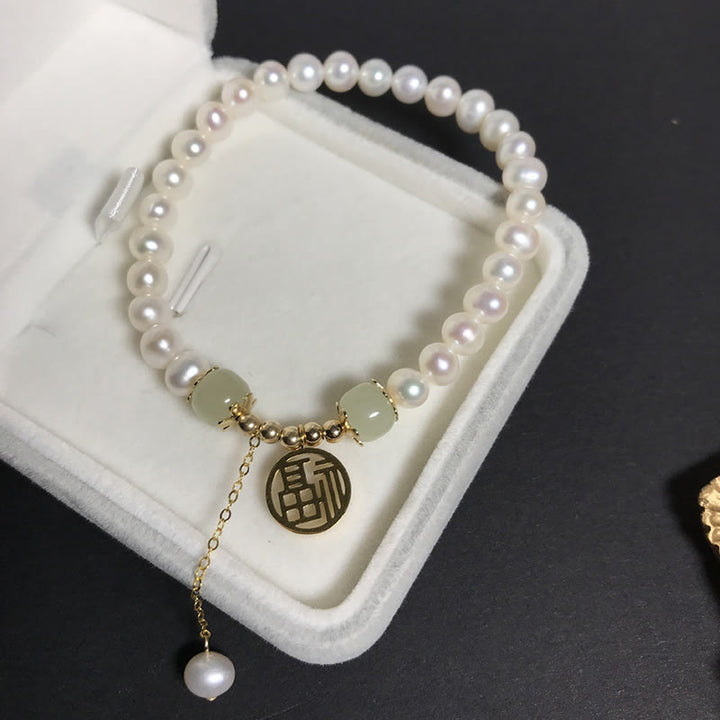 Bransoletka z pereł naturalnych Hetian Jade Happiness Wisdom Bead